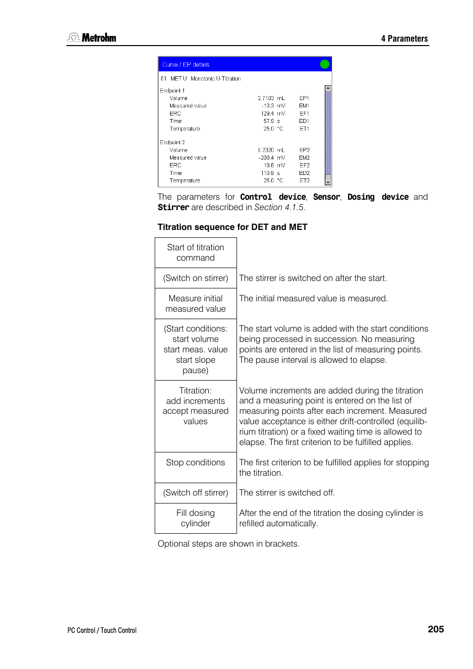 Titration sequence for det and met | Metrohm 840 PC Control 5.0 / Touch Control User Manual | Page 217 / 351