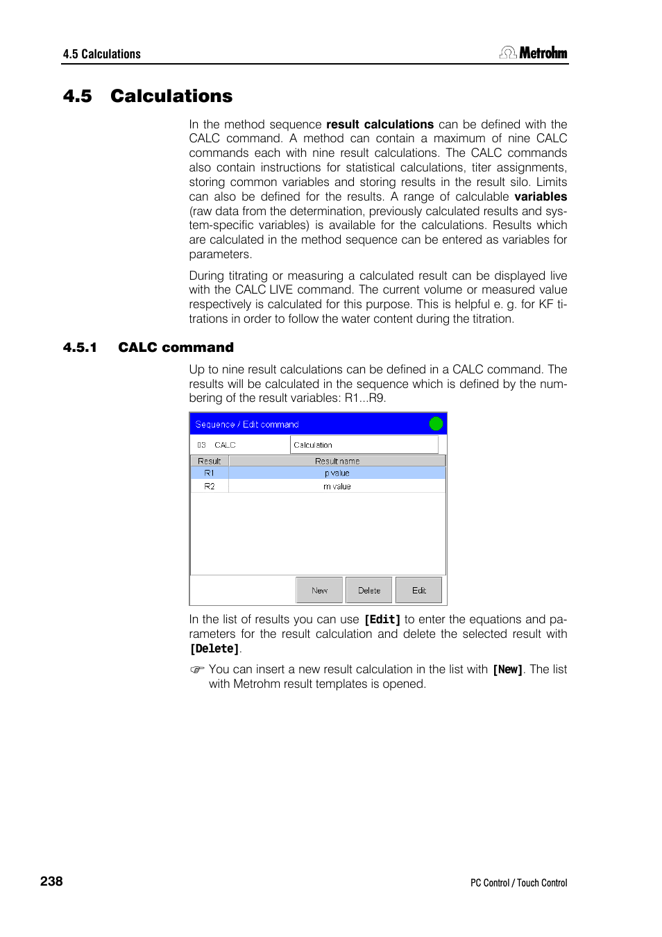 5 calculations, 1 calc command | Metrohm 840 PC Control 5.0 / Touch Control User Manual | Page 250 / 351