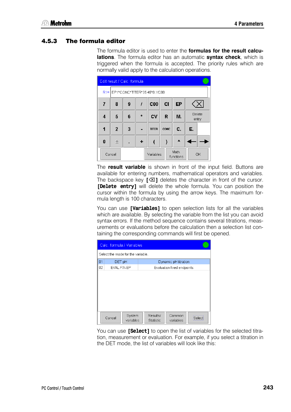 3 the formula editor | Metrohm 840 PC Control 5.0 / Touch Control User Manual | Page 255 / 351
