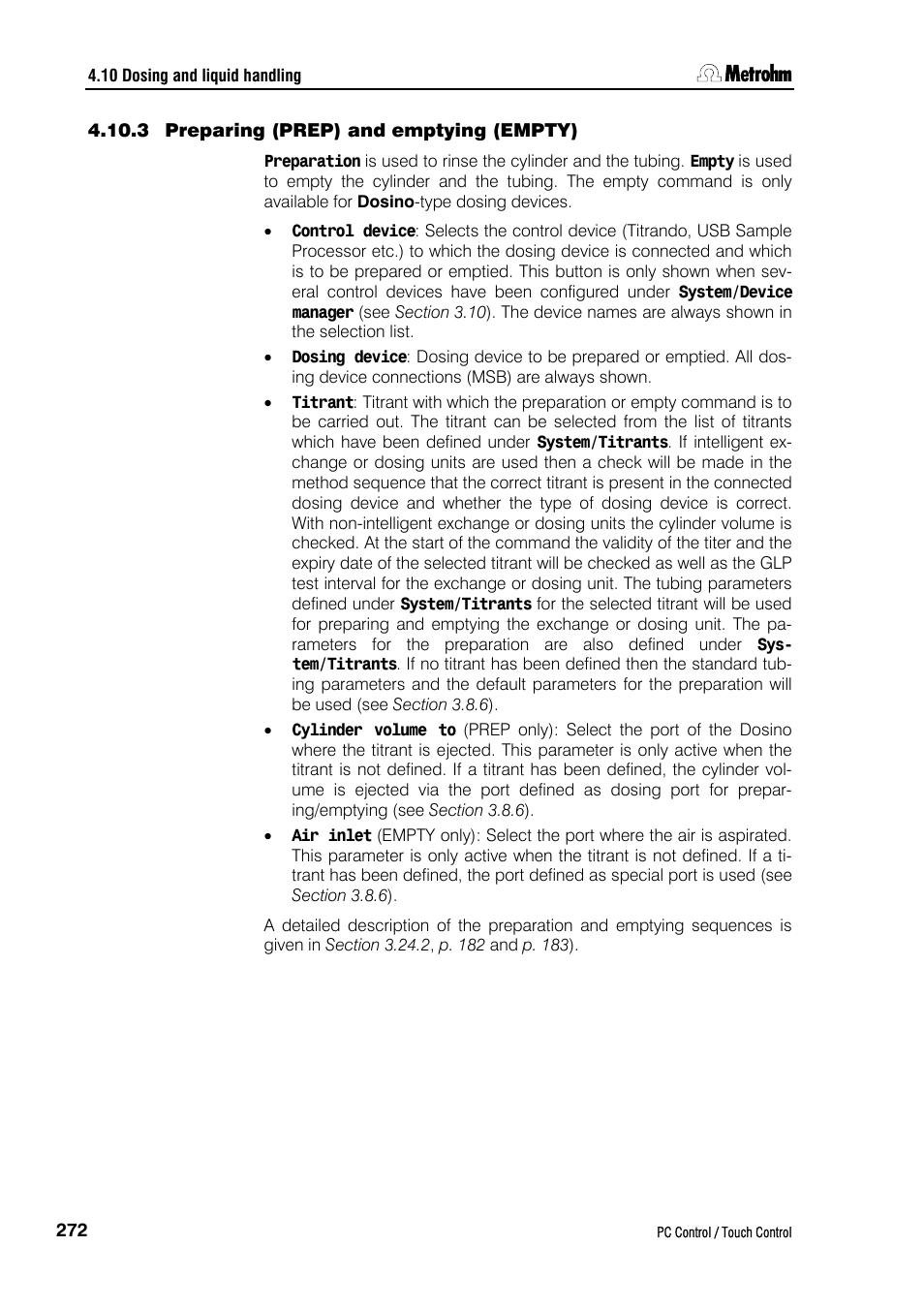 3 preparing (prep) and emptying (empty) | Metrohm 840 PC Control 5.0 / Touch Control User Manual | Page 284 / 351