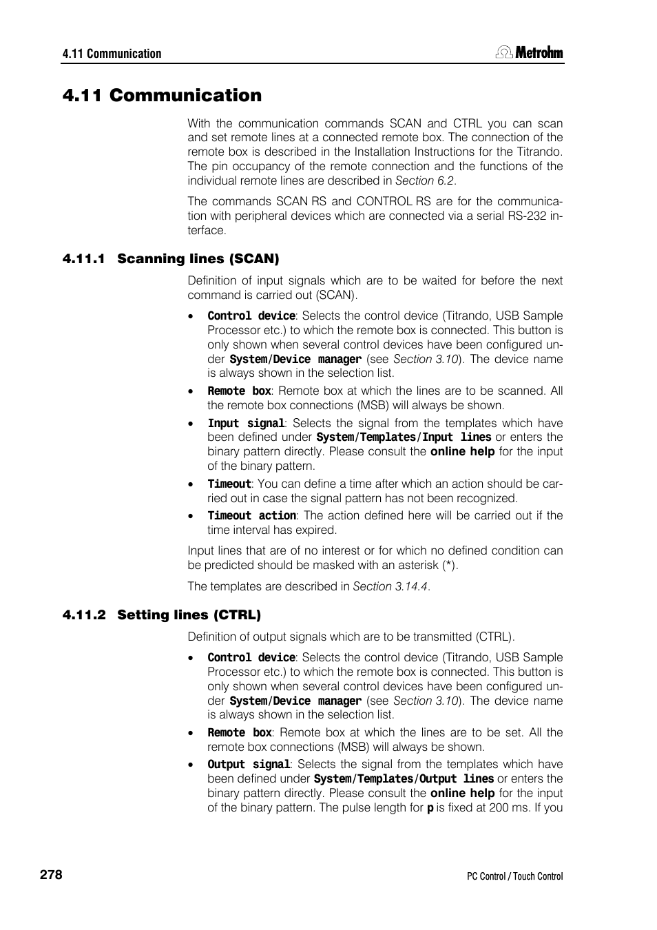 11 communication, 1 scanning lines (scan), 2 setting lines (ctrl) | Metrohm 840 PC Control 5.0 / Touch Control User Manual | Page 290 / 351