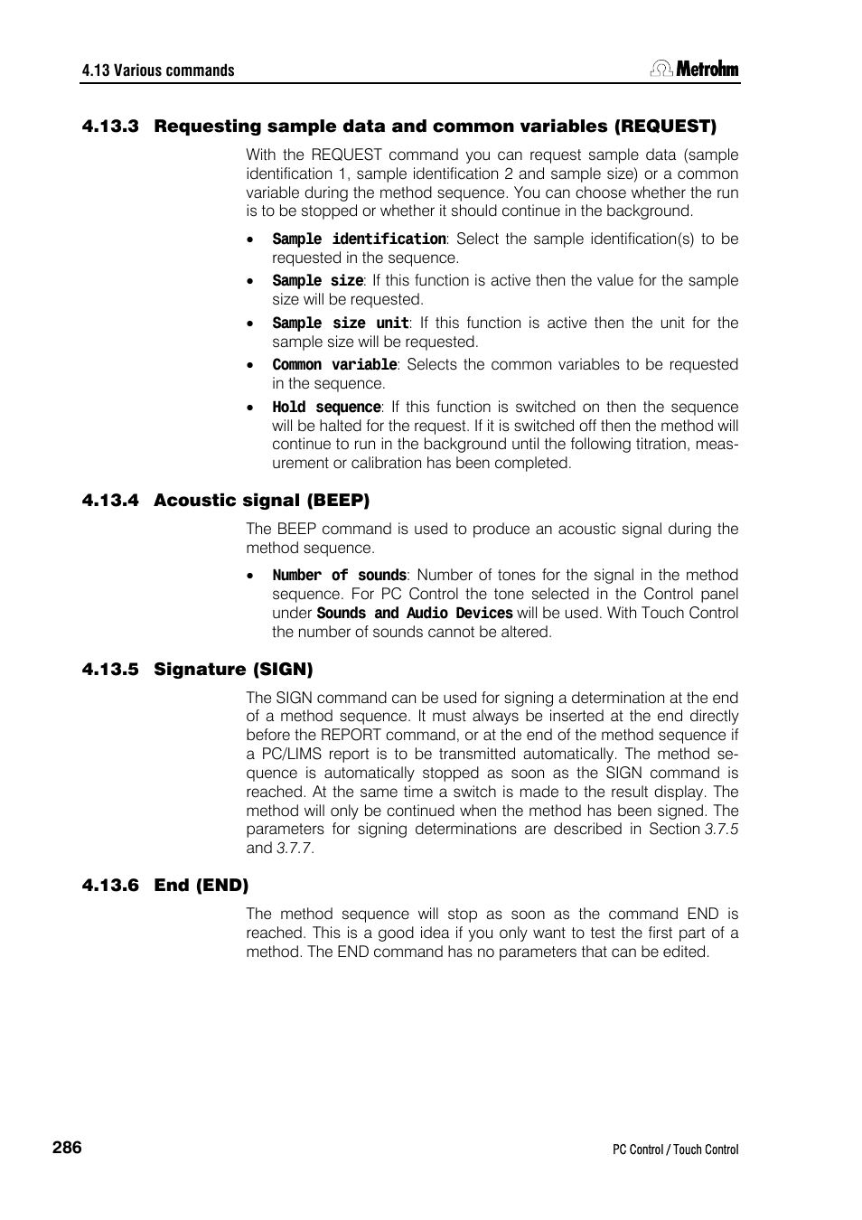 4 acoustic signal (beep), 5 signature (sign), 6 end (end) | Metrohm 840 PC Control 5.0 / Touch Control User Manual | Page 298 / 351