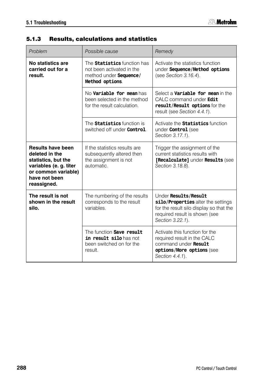 3 results, calculations and statistics | Metrohm 840 PC Control 5.0 / Touch Control User Manual | Page 300 / 351