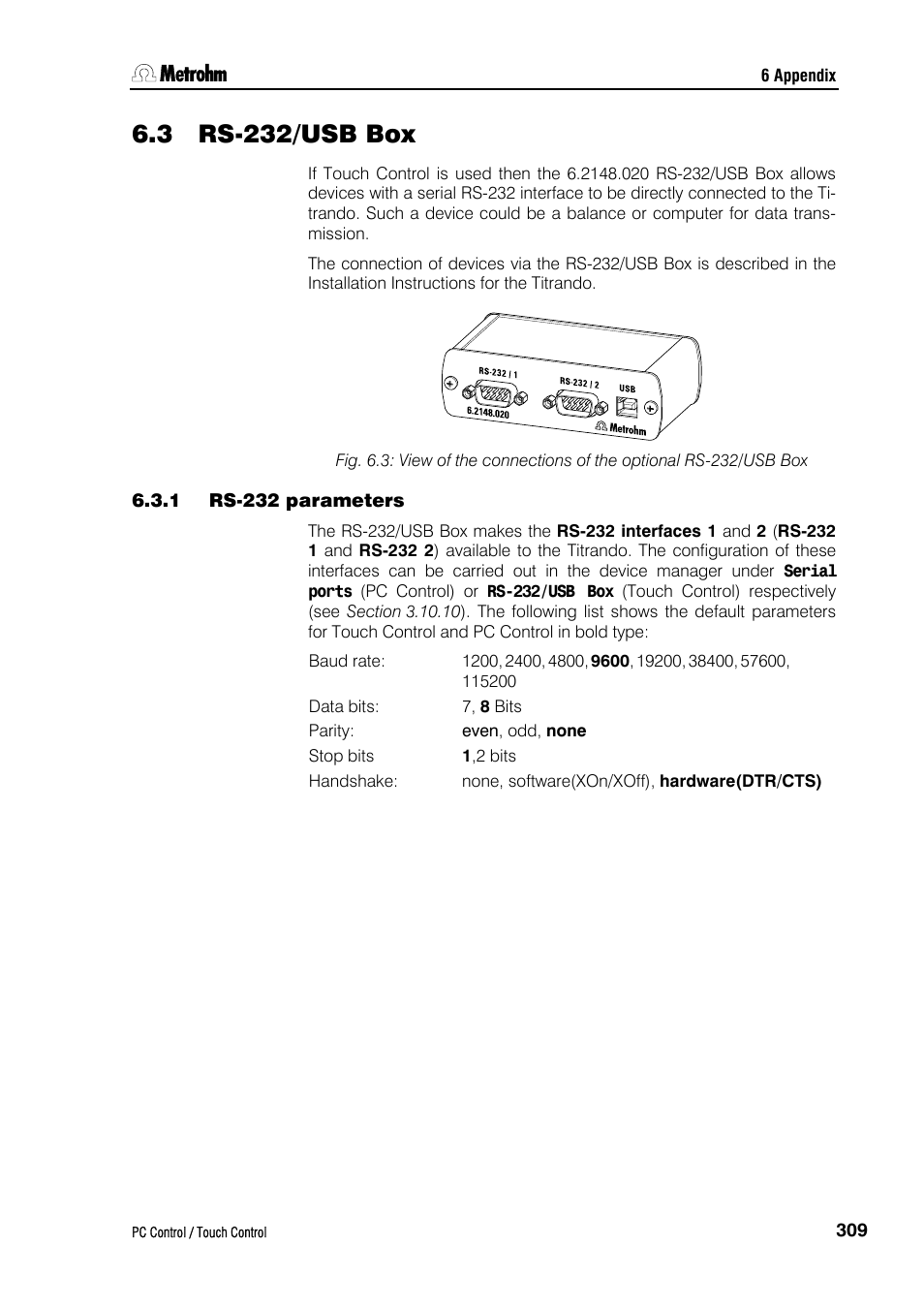 3 rs-232/usb box, 1 rs-232 parameters | Metrohm 840 PC Control 5.0 / Touch Control User Manual | Page 321 / 351