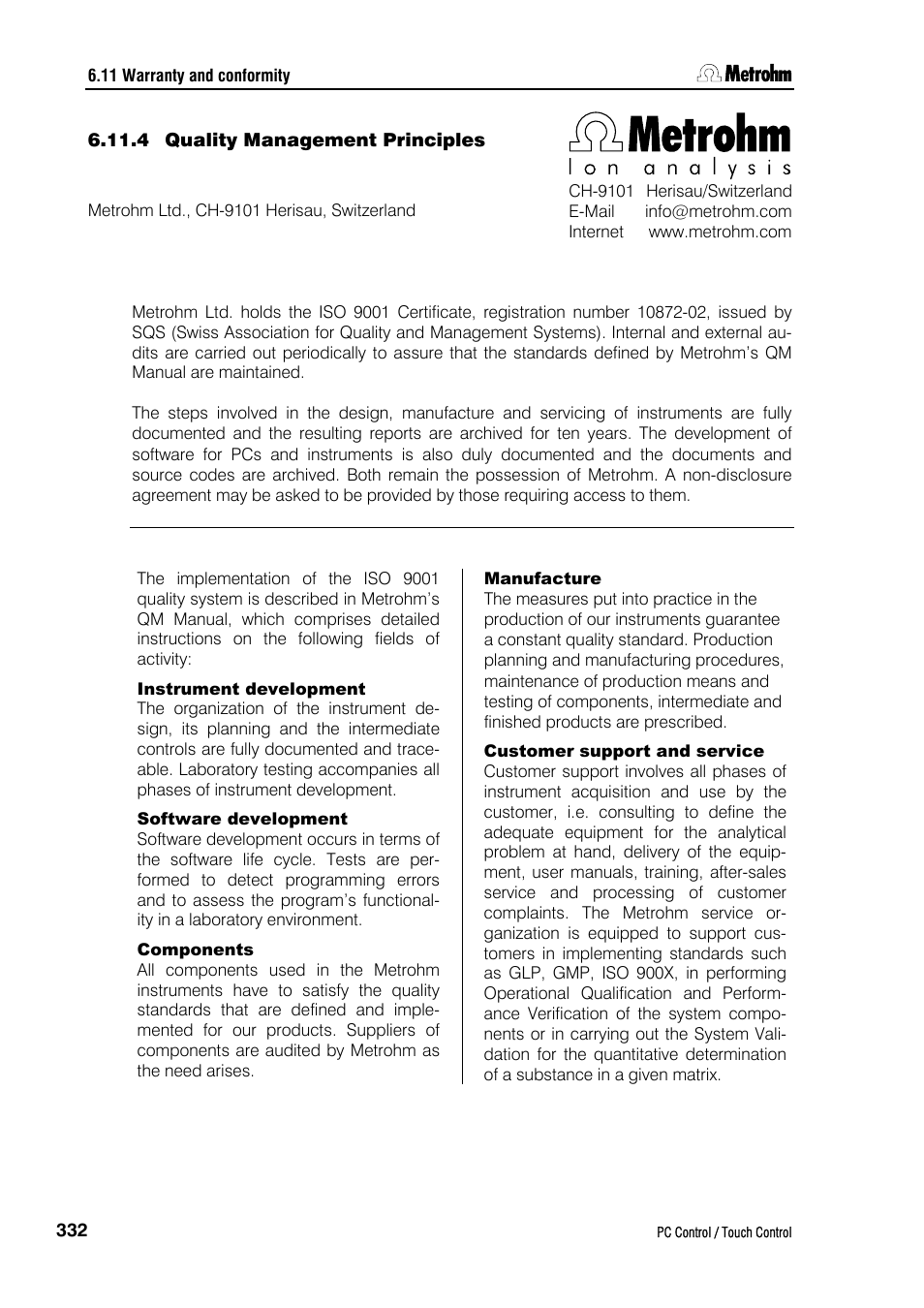4 quality management principles | Metrohm 840 PC Control 5.0 / Touch Control User Manual | Page 344 / 351