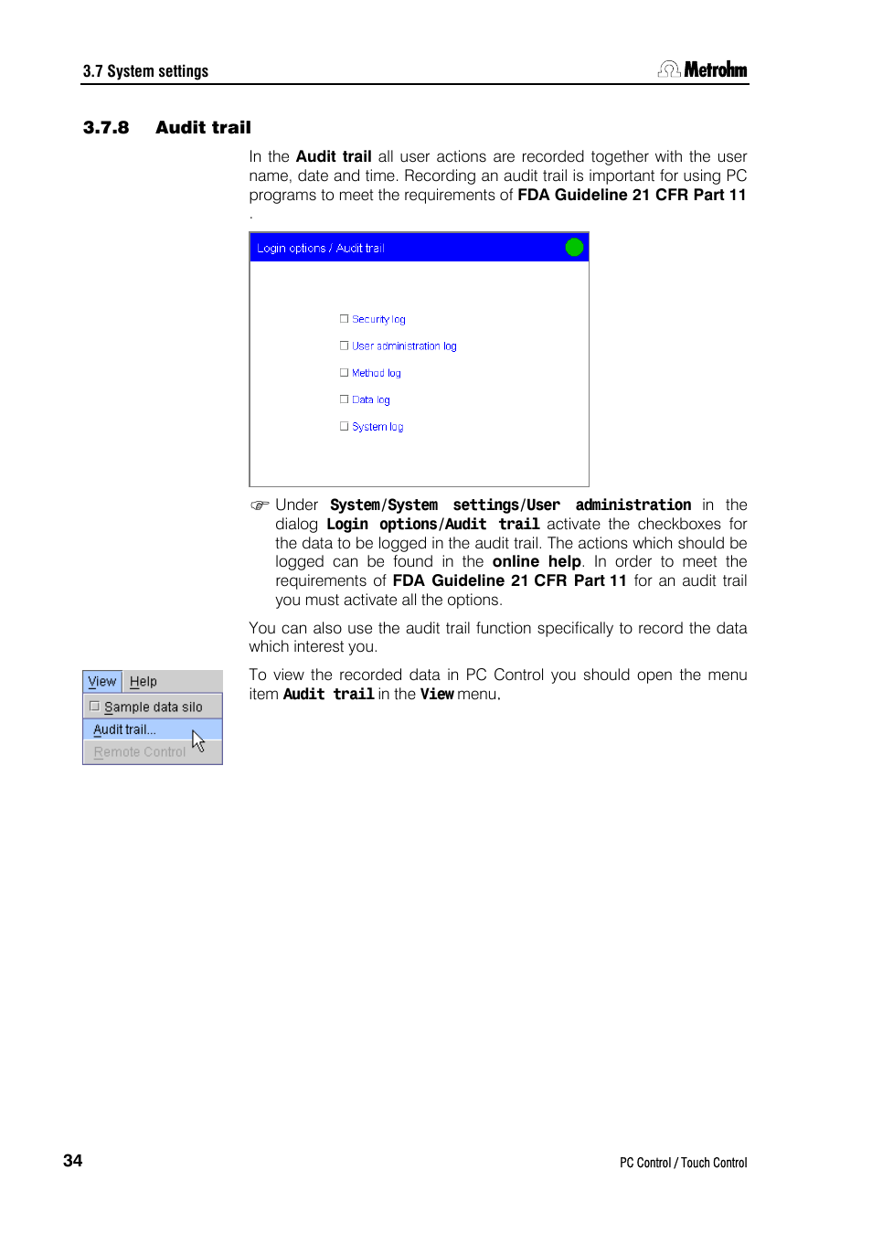 8 audit trail | Metrohm 840 PC Control 5.0 / Touch Control User Manual | Page 46 / 351
