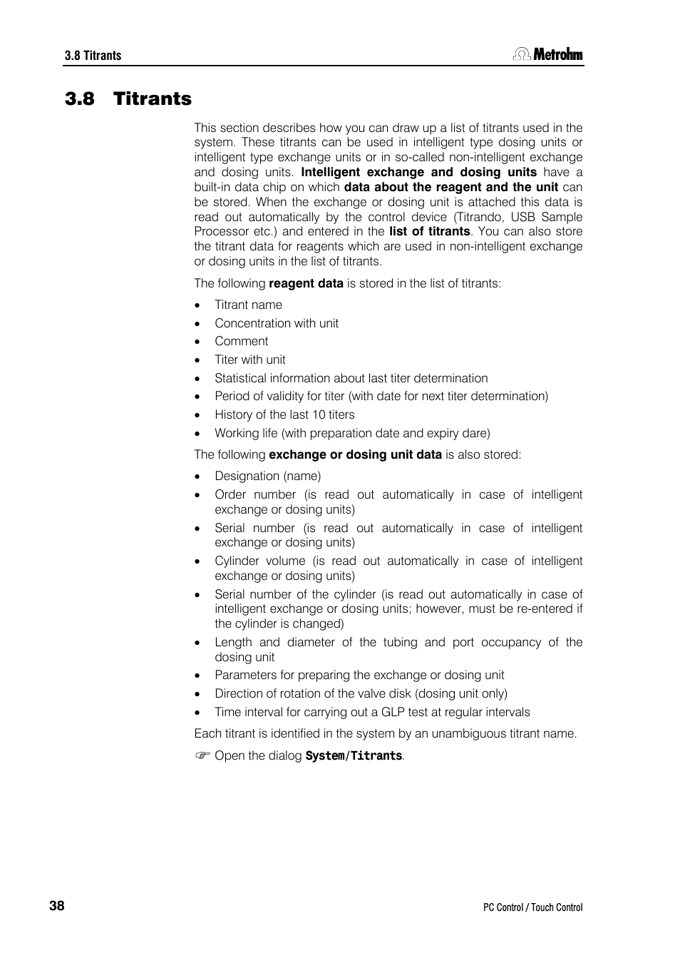 8 titrants | Metrohm 840 PC Control 5.0 / Touch Control User Manual | Page 50 / 351