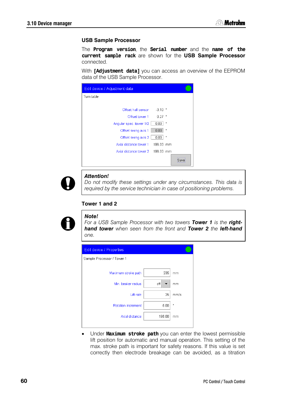 Usb sample processor, Tower 1 and 2 | Metrohm 840 PC Control 5.0 / Touch Control User Manual | Page 72 / 351