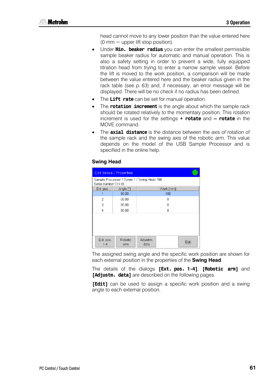 Swing head | Metrohm 840 PC Control 5.0 / Touch Control User Manual | Page 73 / 351