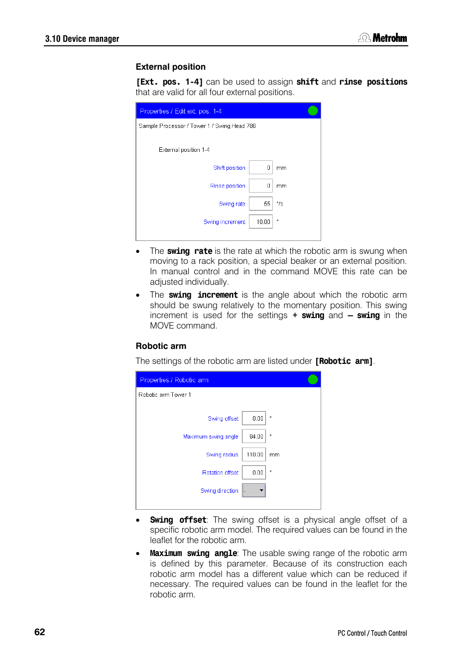 External position, Robotic arm | Metrohm 840 PC Control 5.0 / Touch Control User Manual | Page 74 / 351