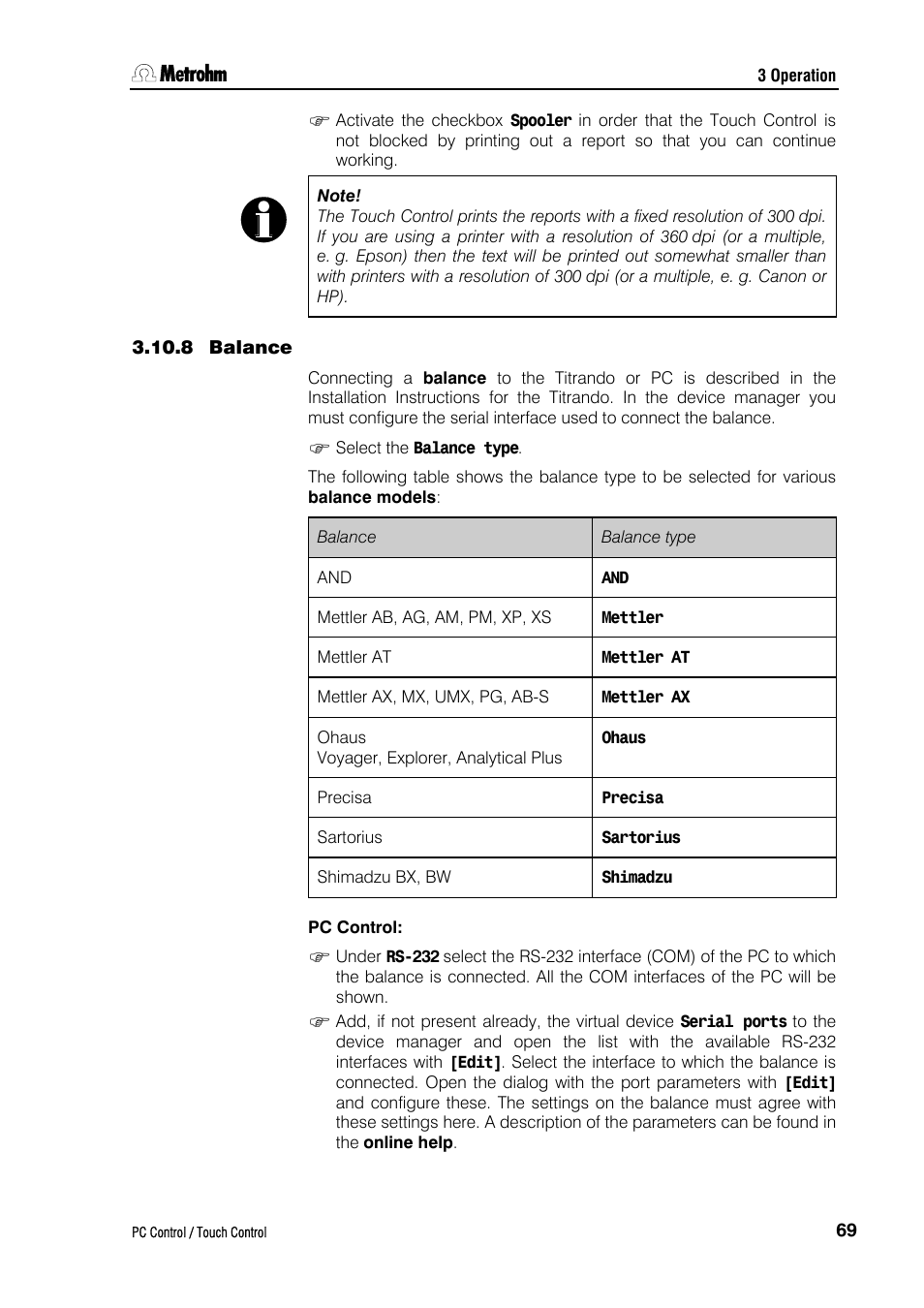 8 balance, Pc control | Metrohm 840 PC Control 5.0 / Touch Control User Manual | Page 81 / 351