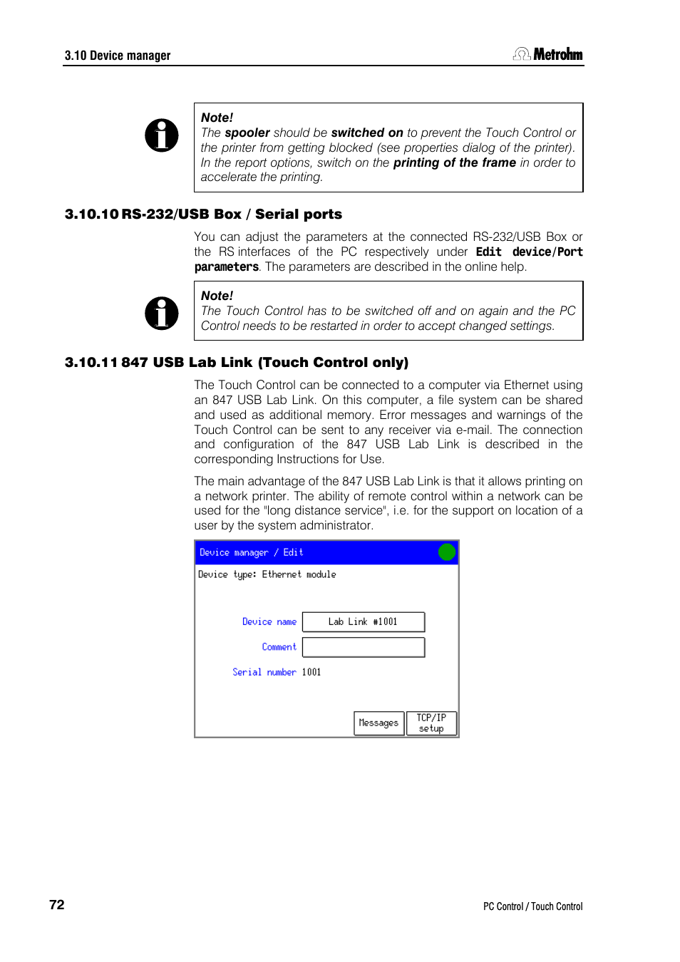 10 rs-232/usb box / serial ports, 11 847 usb lab link (touch control only) | Metrohm 840 PC Control 5.0 / Touch Control User Manual | Page 84 / 351