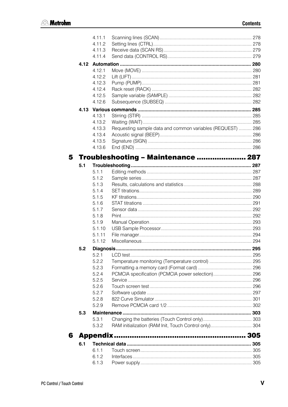 Troubleshooting – maintenance, Appendix | Metrohm 840 PC Control 5.0 / Touch Control User Manual | Page 9 / 351