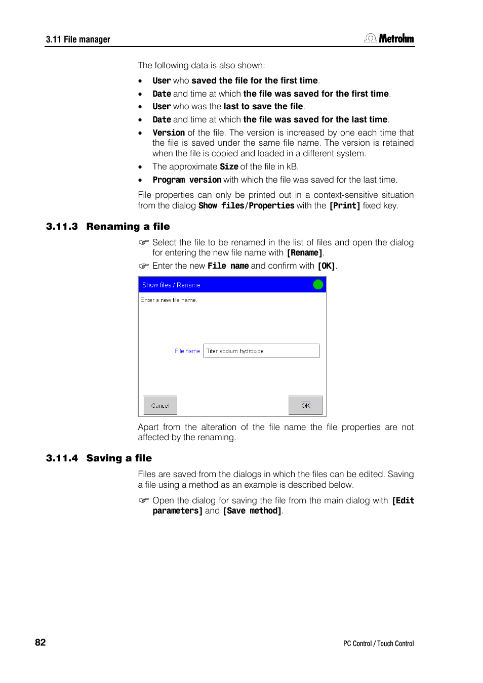 3 renaming a file, 4 saving a file | Metrohm 840 PC Control 5.0 / Touch Control User Manual | Page 94 / 351