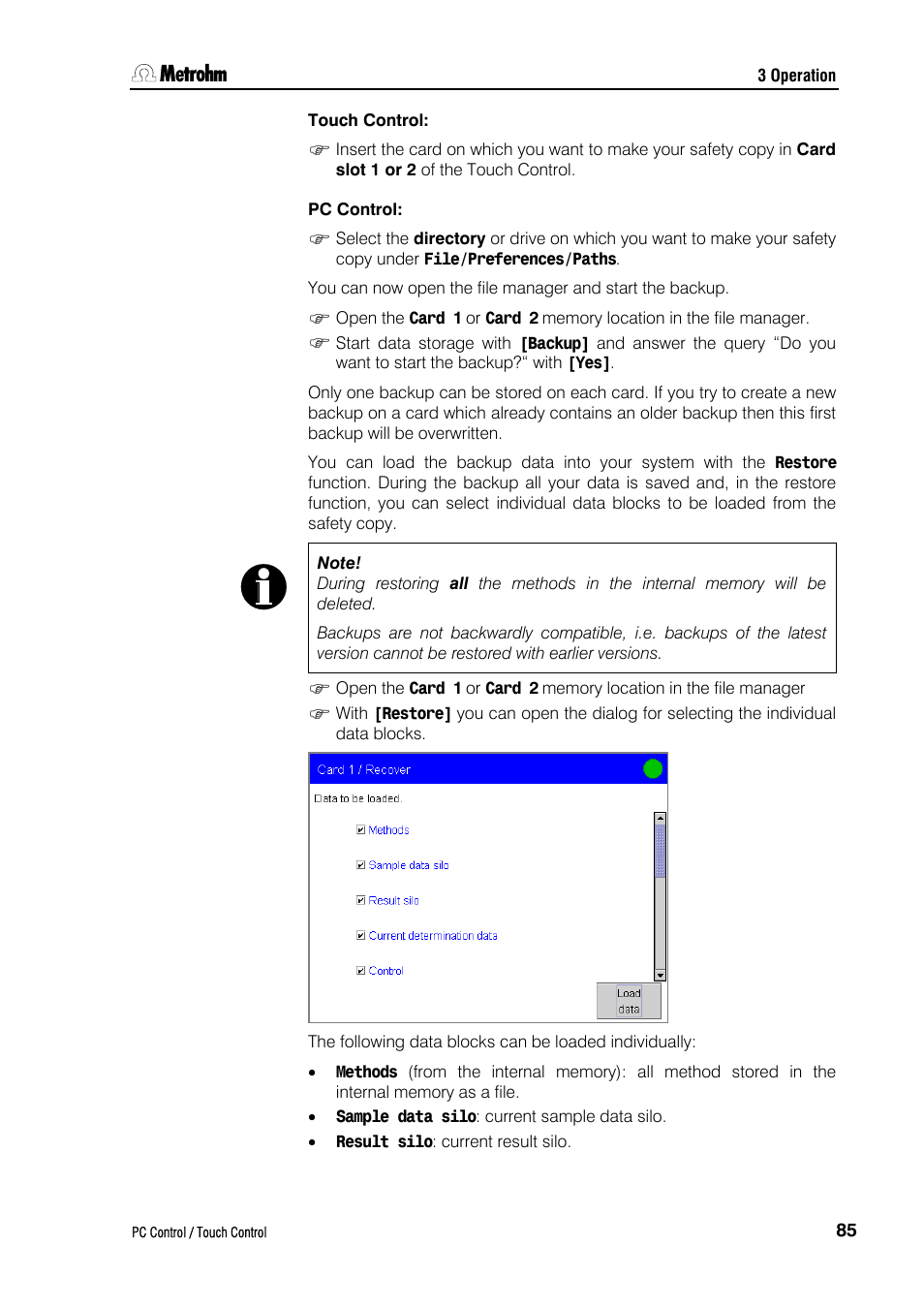 Touch control, Pc control | Metrohm 840 PC Control 5.0 / Touch Control User Manual | Page 97 / 351