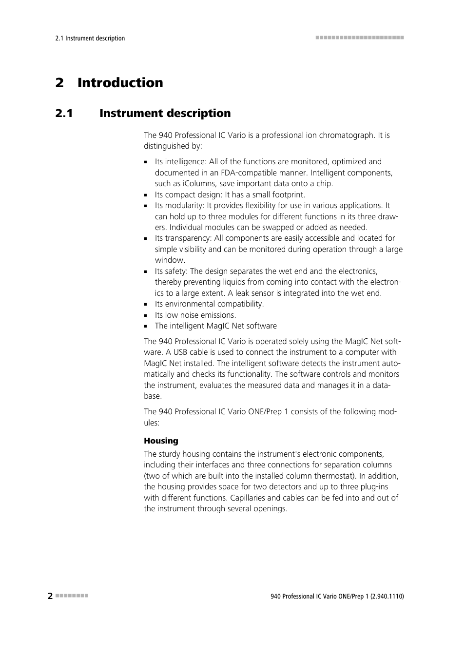 2 introduction, 1 instrument description, Instrument description | Metrohm 940 Professional IC Vario ONE/Prep 1 User Manual | Page 10 / 45