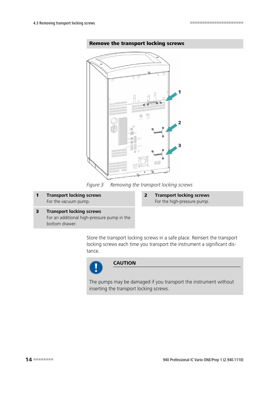 Figure 3, Removing the transport locking screws | Metrohm 940 Professional IC Vario ONE/Prep 1 User Manual | Page 22 / 45