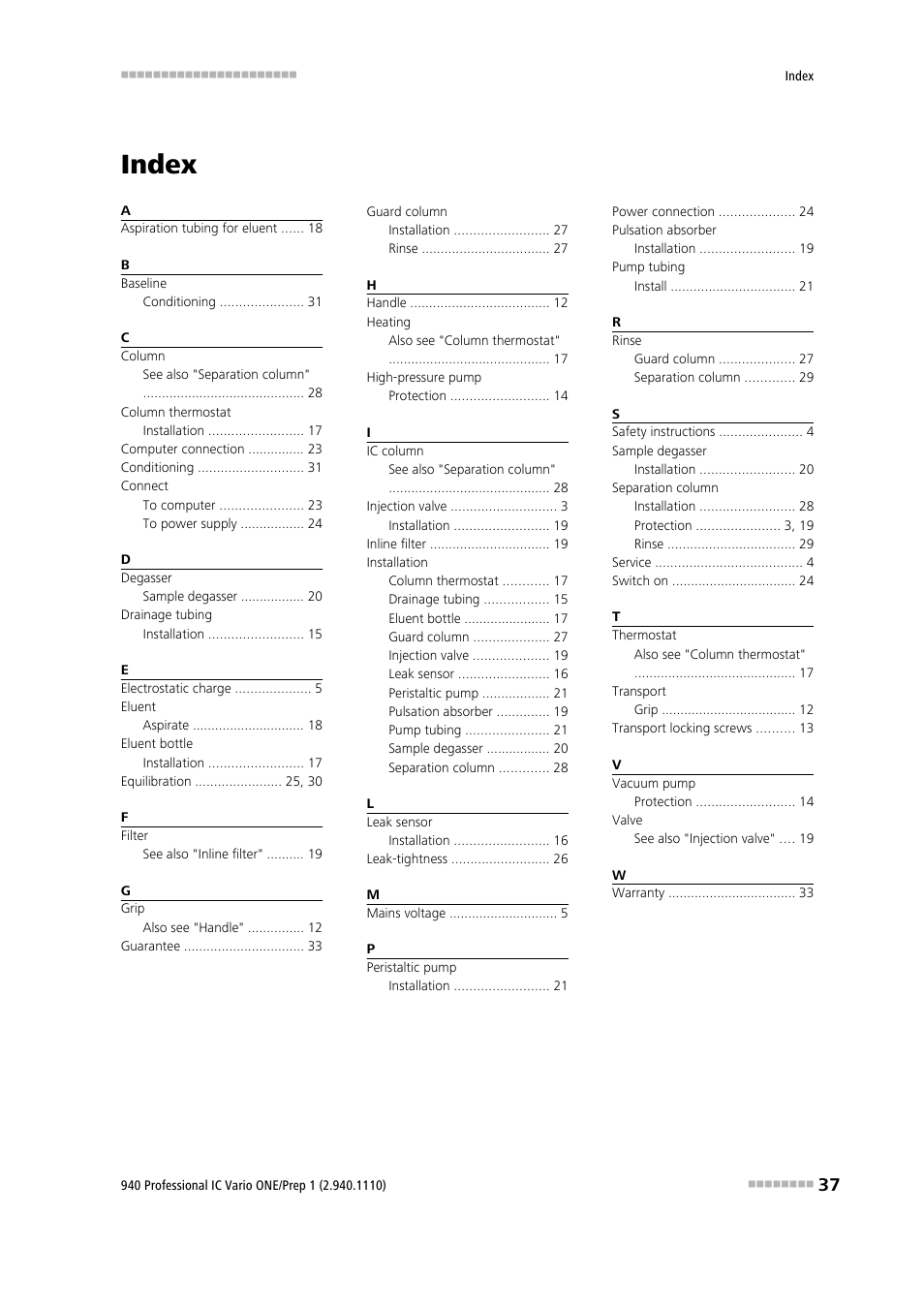 Index | Metrohm 940 Professional IC Vario ONE/Prep 1 User Manual | Page 45 / 45