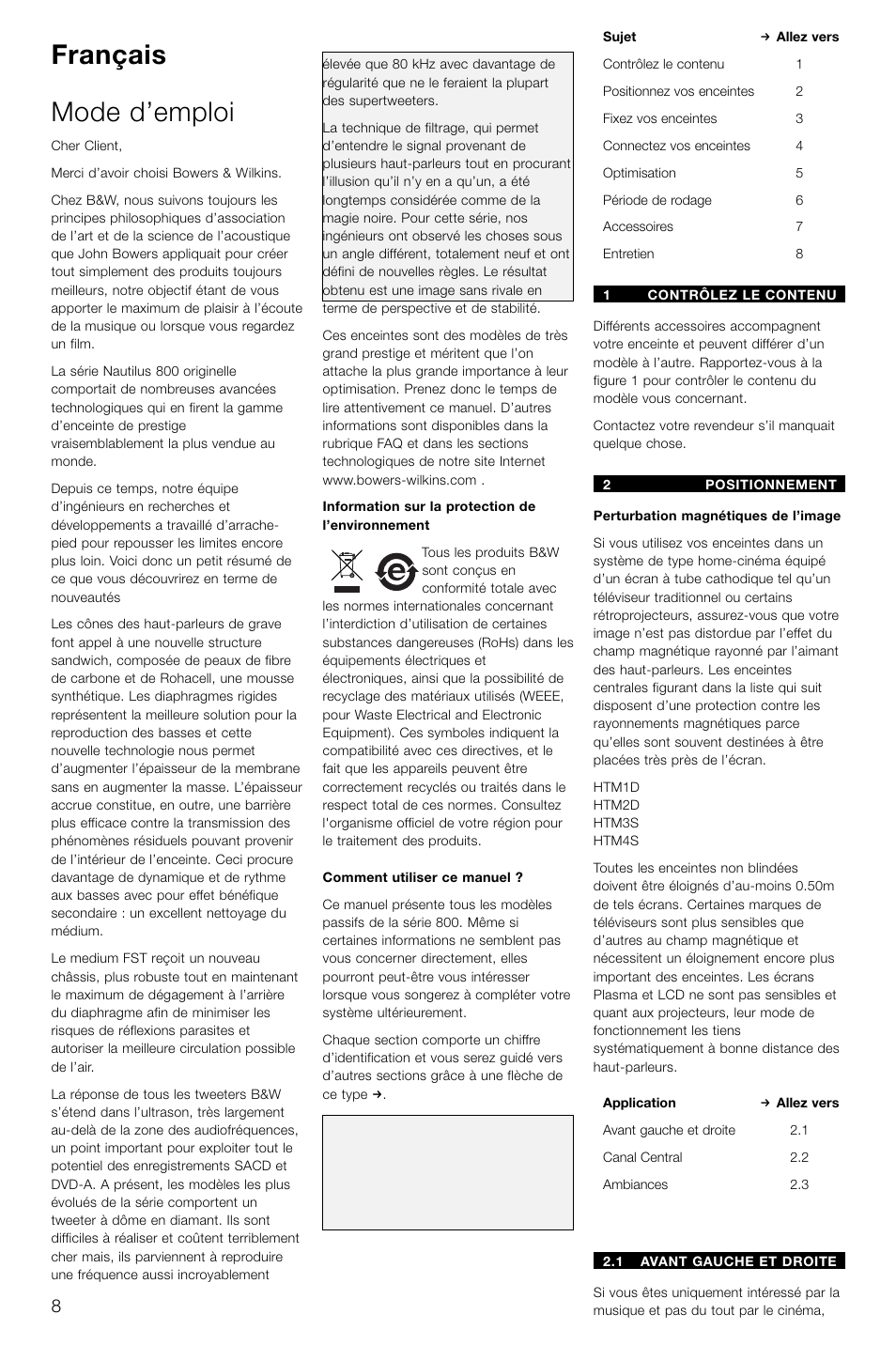 Français mode d’emploi | Bowers & Wilkins DS8S User Manual | Page 11 / 119