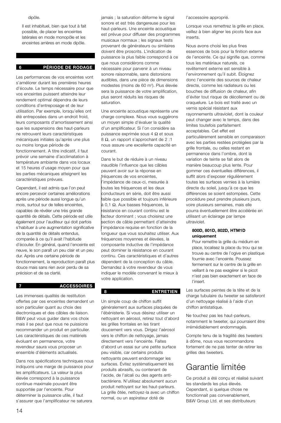 Garantie limitée | Bowers & Wilkins DS8S User Manual | Page 17 / 119