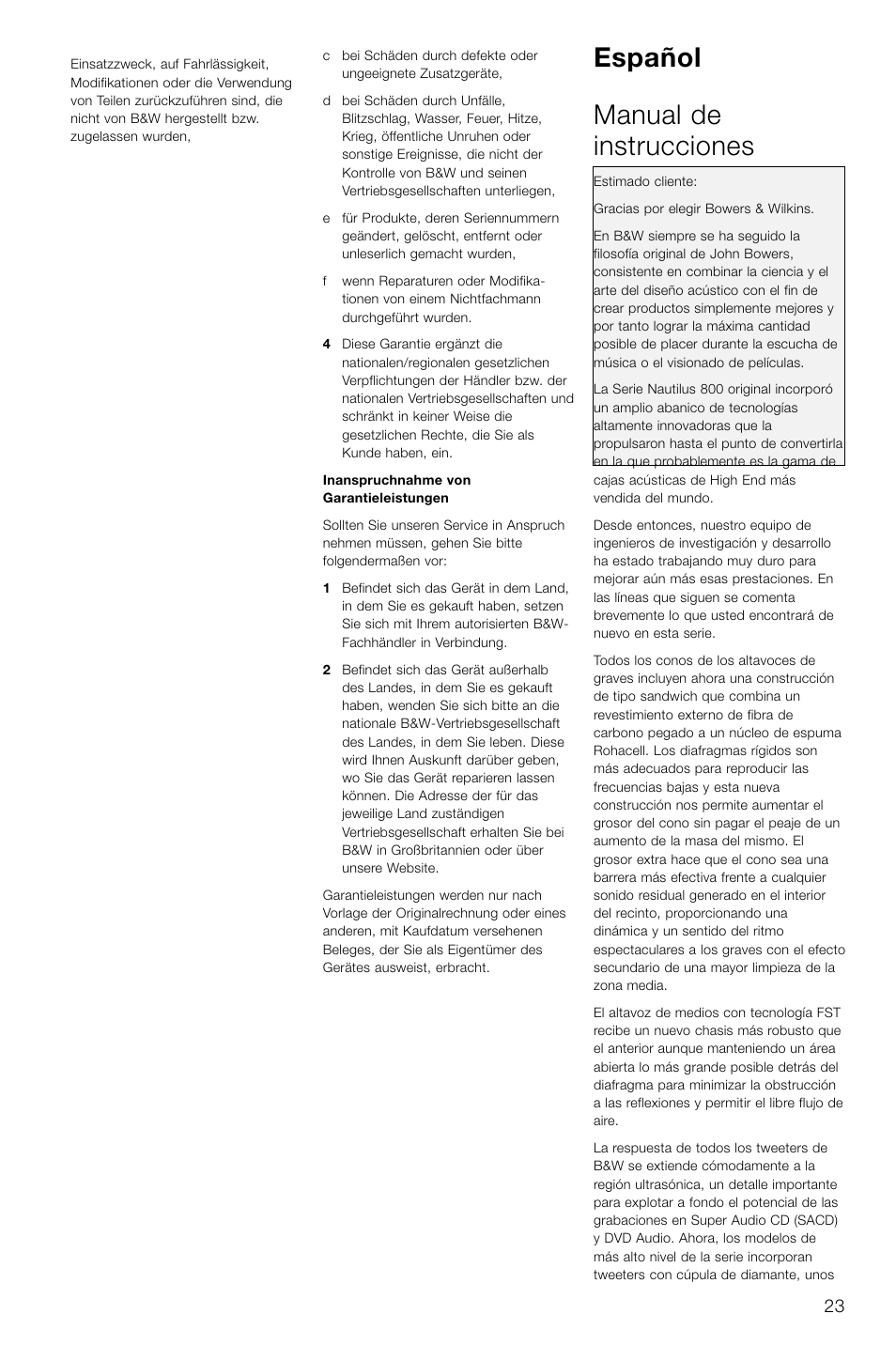 Español manual de instrucciones | Bowers & Wilkins DS8S User Manual | Page 26 / 119