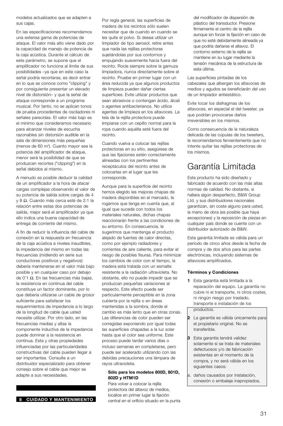 Garantía limitada | Bowers & Wilkins DS8S User Manual | Page 34 / 119