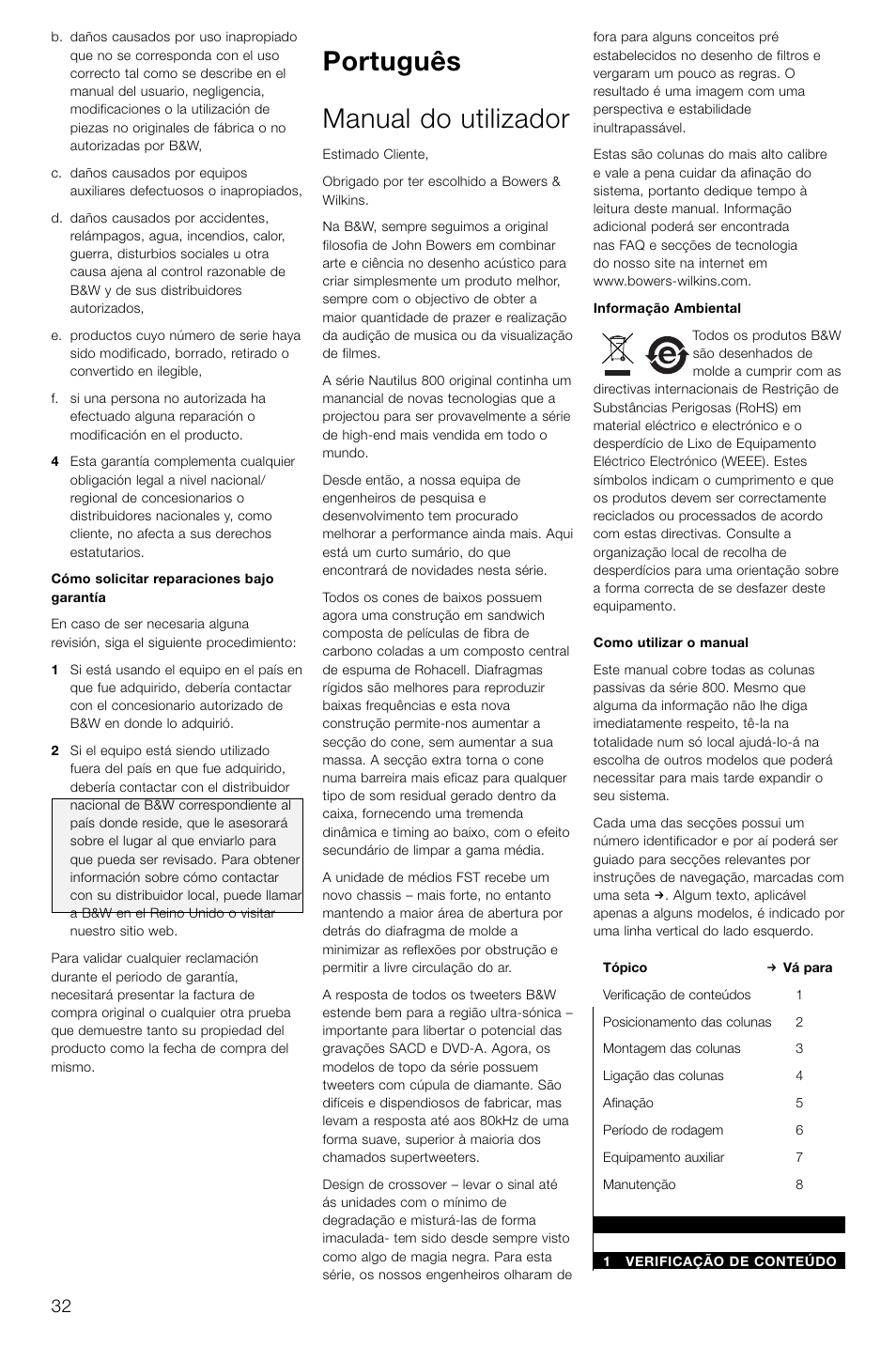 Português manual do utilizador | Bowers & Wilkins DS8S User Manual | Page 35 / 119