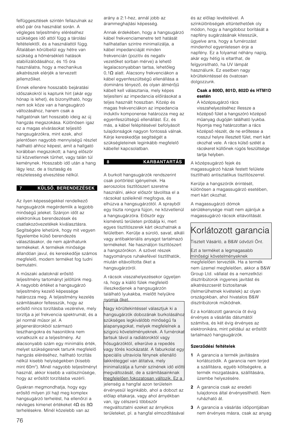 Korlátozott garancia | Bowers & Wilkins DS8S User Manual | Page 79 / 119