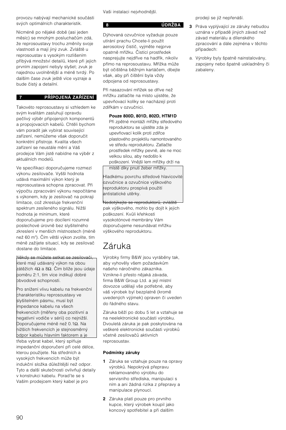 Záruka | Bowers & Wilkins DS8S User Manual | Page 93 / 119