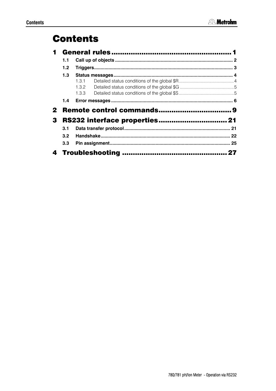 Metrohm 781 pH/Ion Meter: Operation via RS-232 User Manual | Page 2 / 29