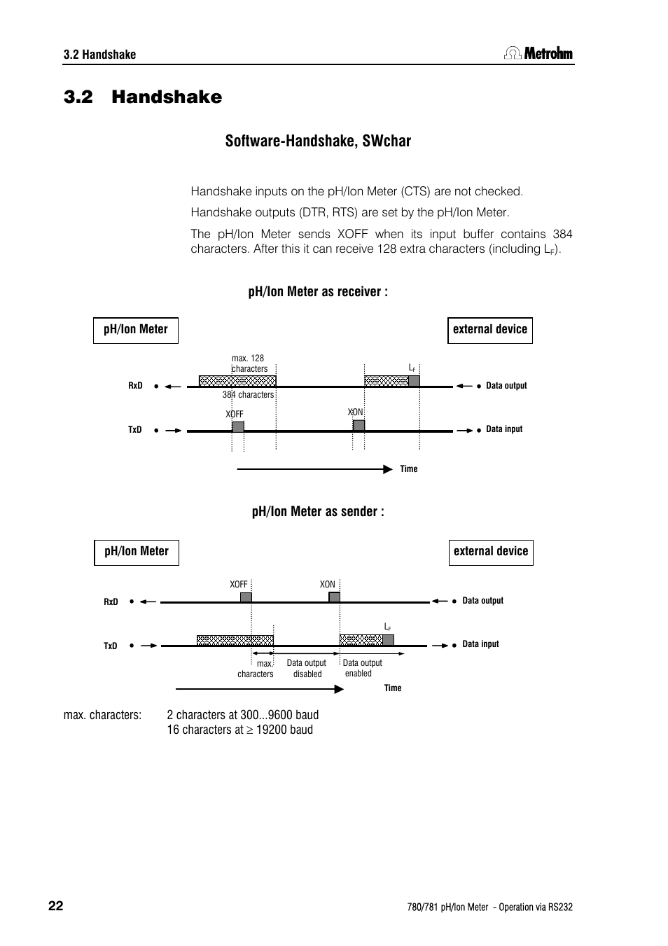 2 handshake, Handshake, Software-handshake, swchar | Metrohm 781 pH/Ion Meter: Operation via RS-232 User Manual | Page 24 / 29