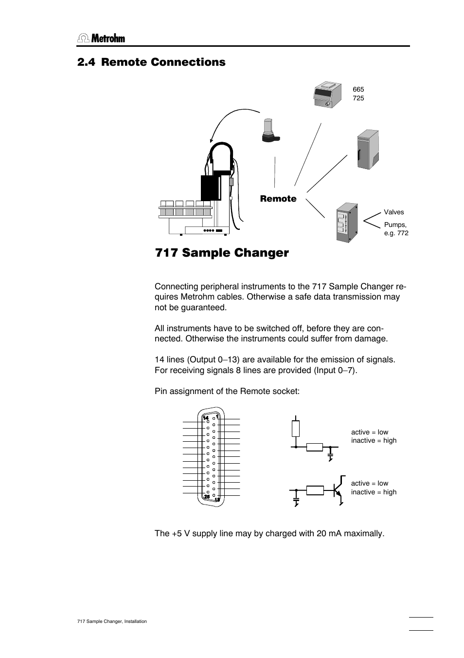 717 sample changer, 4 remote connections, Remote | Metrohm 717 Sample Changer User Manual | Page 13 / 36
