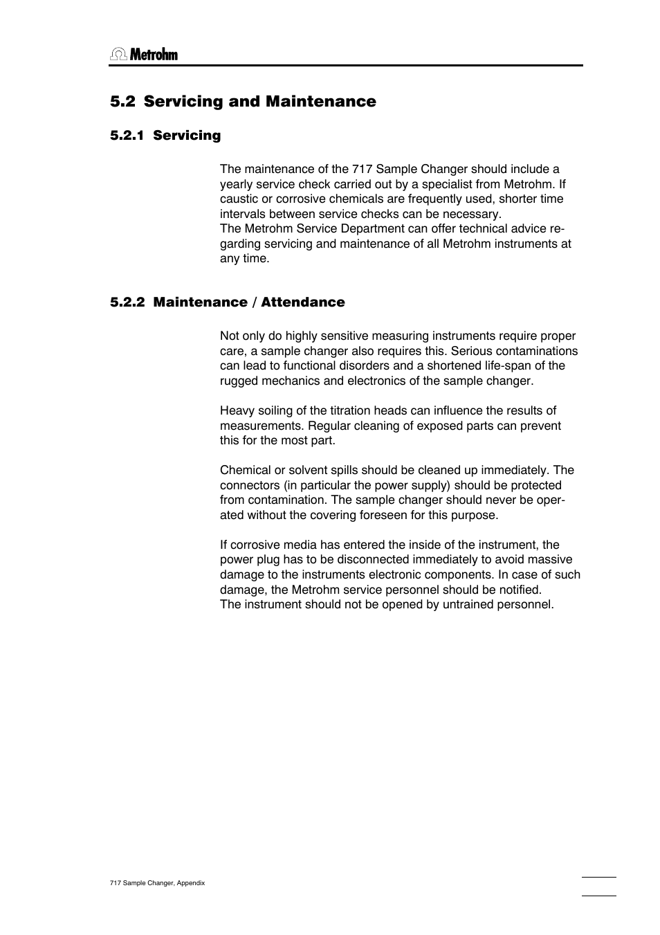 2 servicing and maintenance | Metrohm 717 Sample Changer User Manual | Page 25 / 36