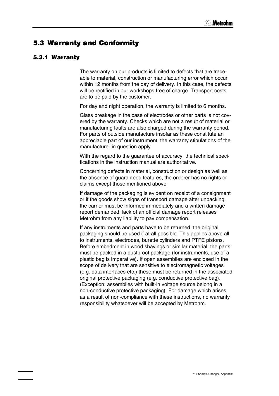 3 warranty and conformity warranty and conformity | Metrohm 717 Sample Changer User Manual | Page 26 / 36