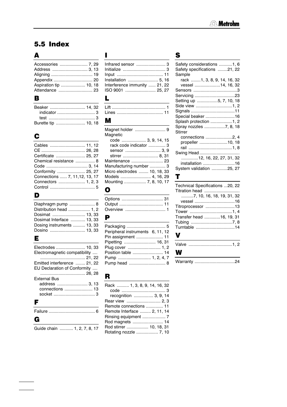 5 index, 5 index a | Metrohm 717 Sample Changer User Manual | Page 36 / 36