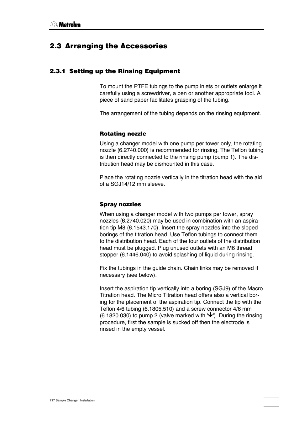 3 arranging the accessories | Metrohm 717 Sample Changer User Manual | Page 9 / 36