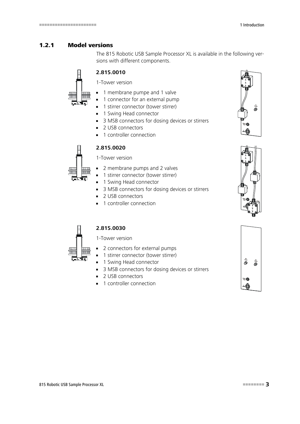 1 model versions, Model versions | Metrohm 815 Robotic USB Sample Processor XL User Manual | Page 11 / 113