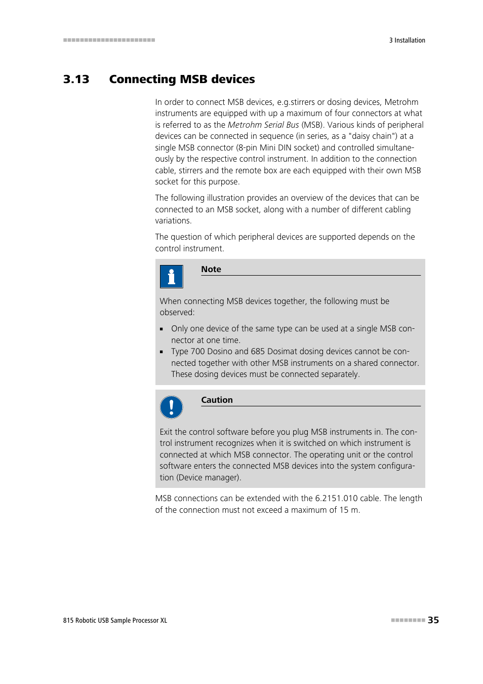 13 connecting msb devices | Metrohm 815 Robotic USB Sample Processor XL User Manual | Page 43 / 113