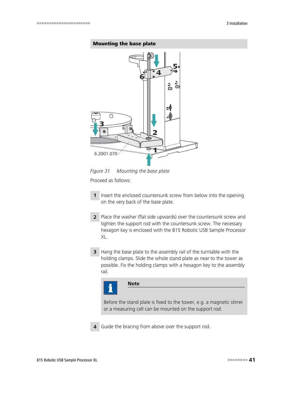 Figure 31, Mounting the base plate | Metrohm 815 Robotic USB Sample Processor XL User Manual | Page 49 / 113