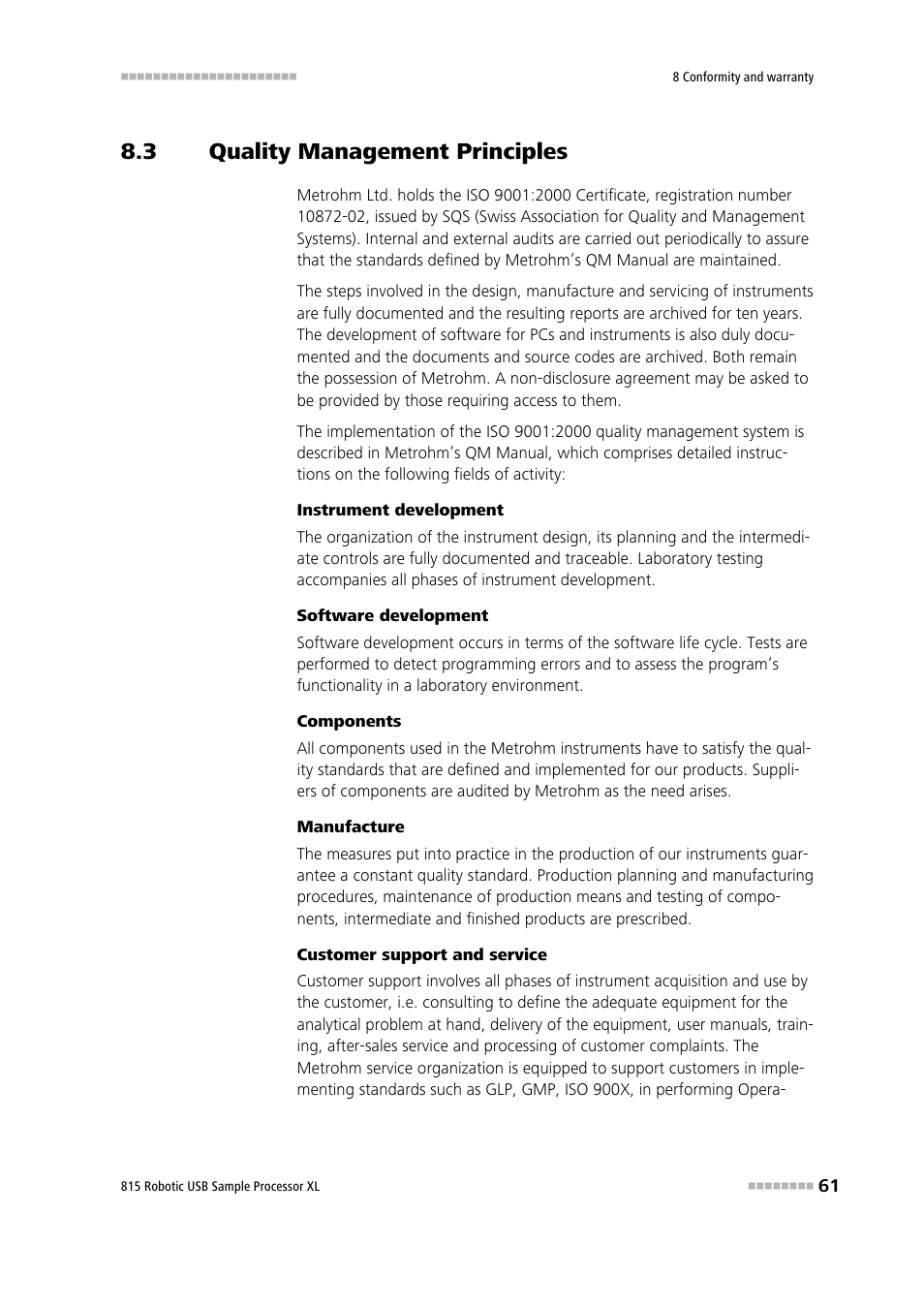 3 quality management principles, Quality management principles | Metrohm 815 Robotic USB Sample Processor XL User Manual | Page 69 / 113