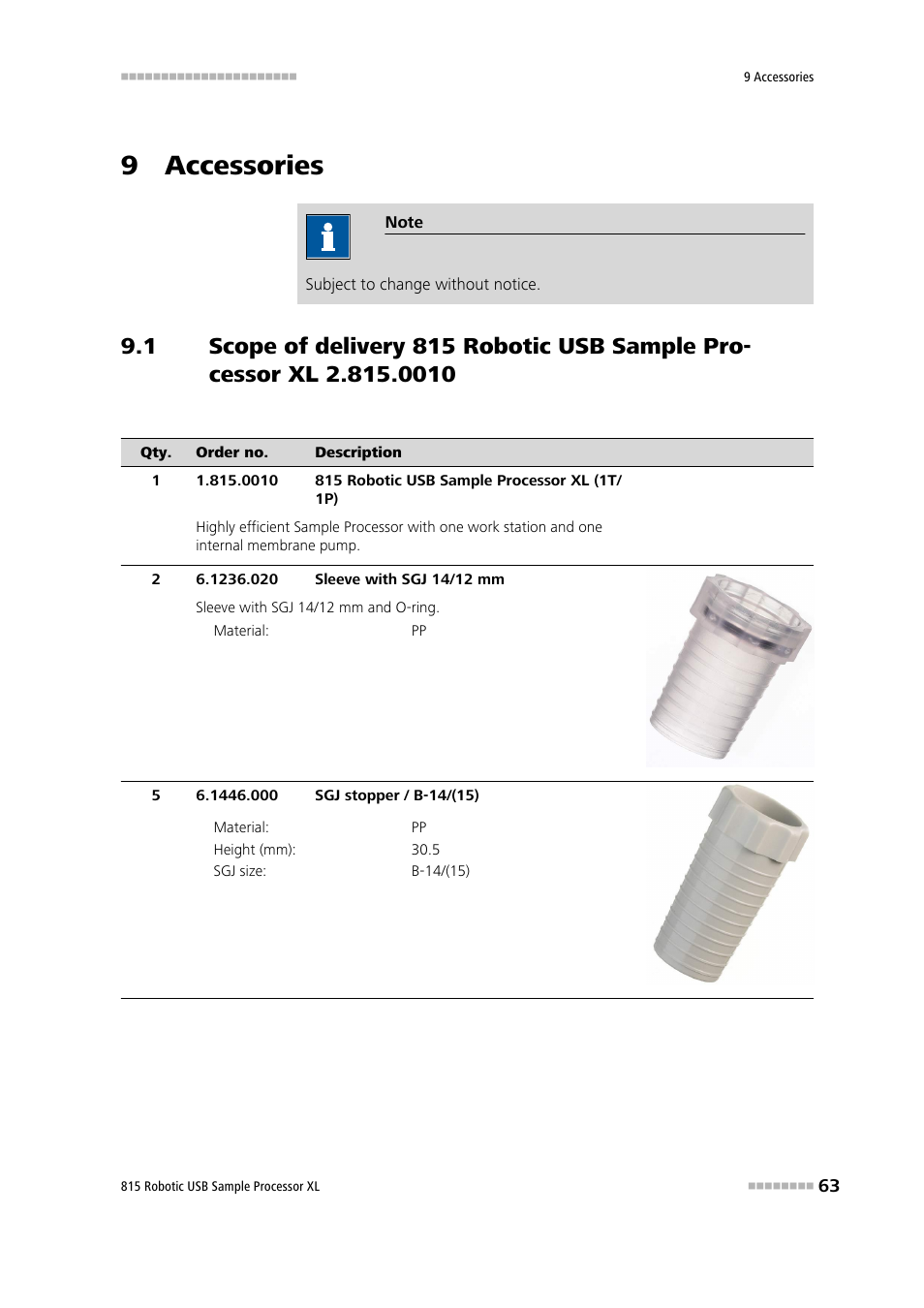 9 accessories | Metrohm 815 Robotic USB Sample Processor XL User Manual | Page 71 / 113