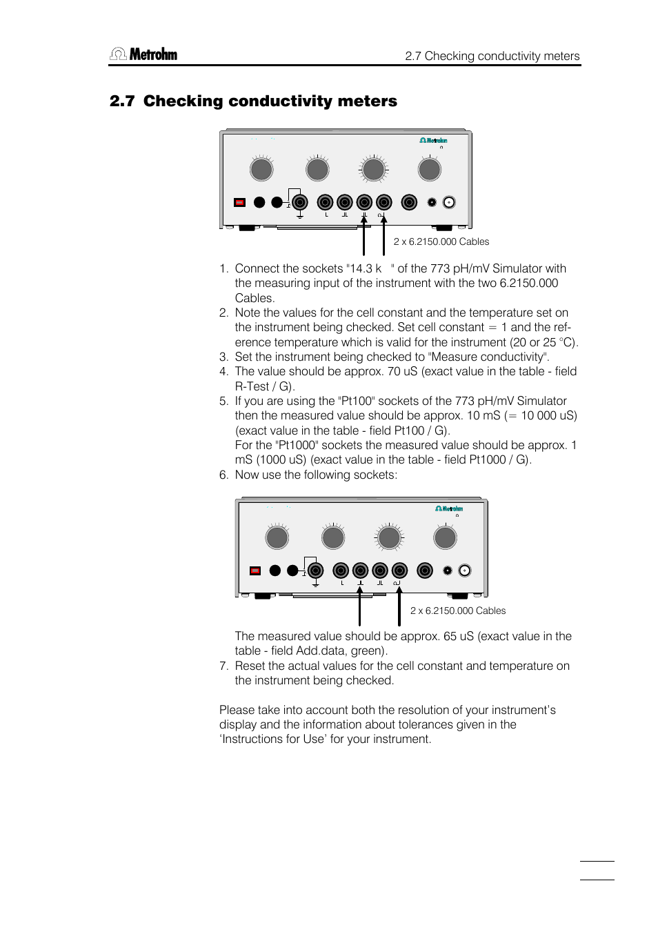 7 checking conductivity meters | Metrohm 773 pH/mV Simulator User Manual | Page 11 / 18