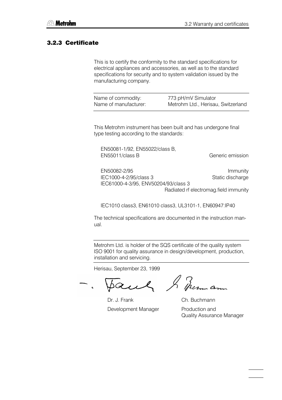 Metrohm 773 pH/mV Simulator User Manual | Page 15 / 18