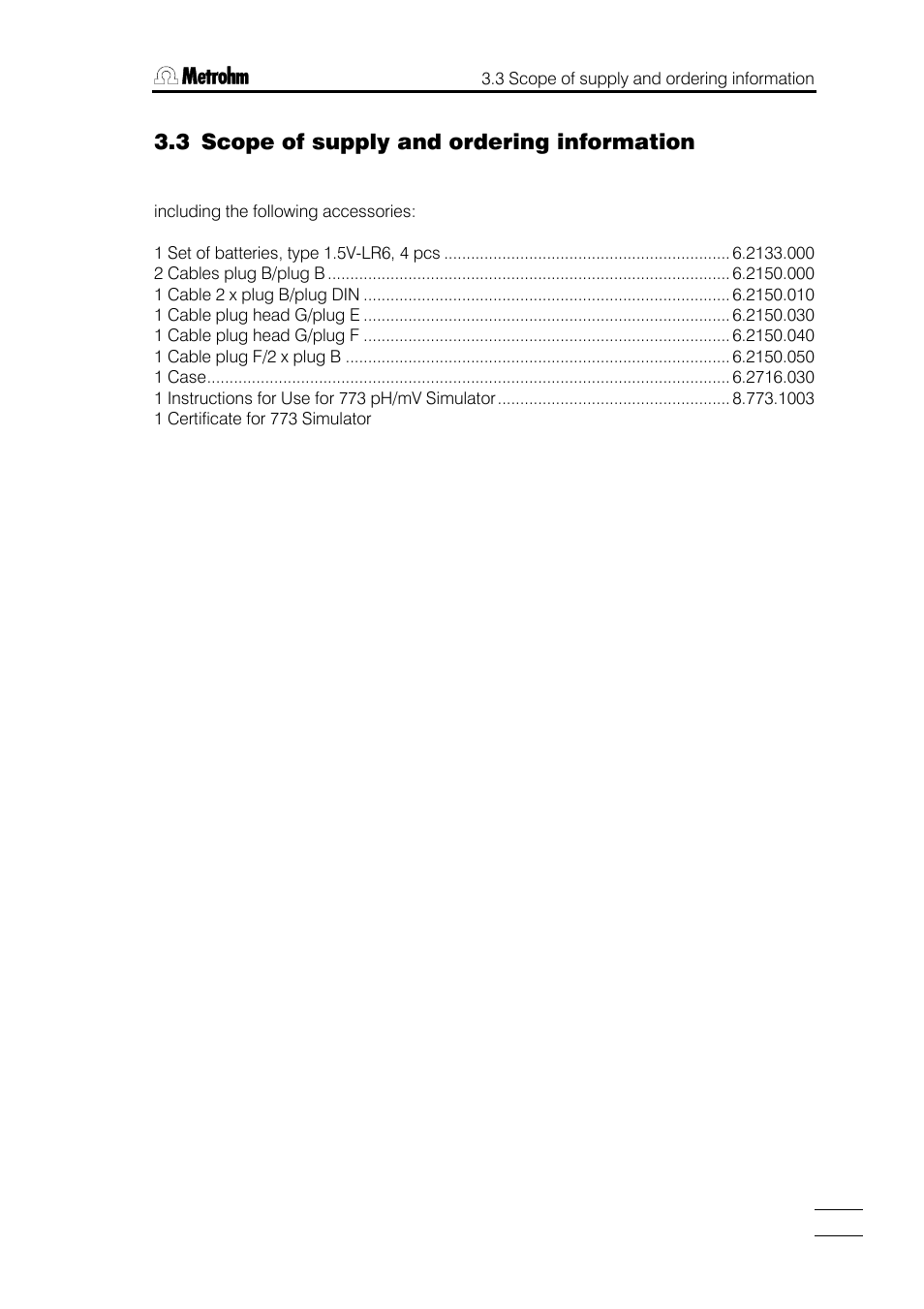 3 scope of supply and ordering information | Metrohm 773 pH/mV Simulator User Manual | Page 17 / 18