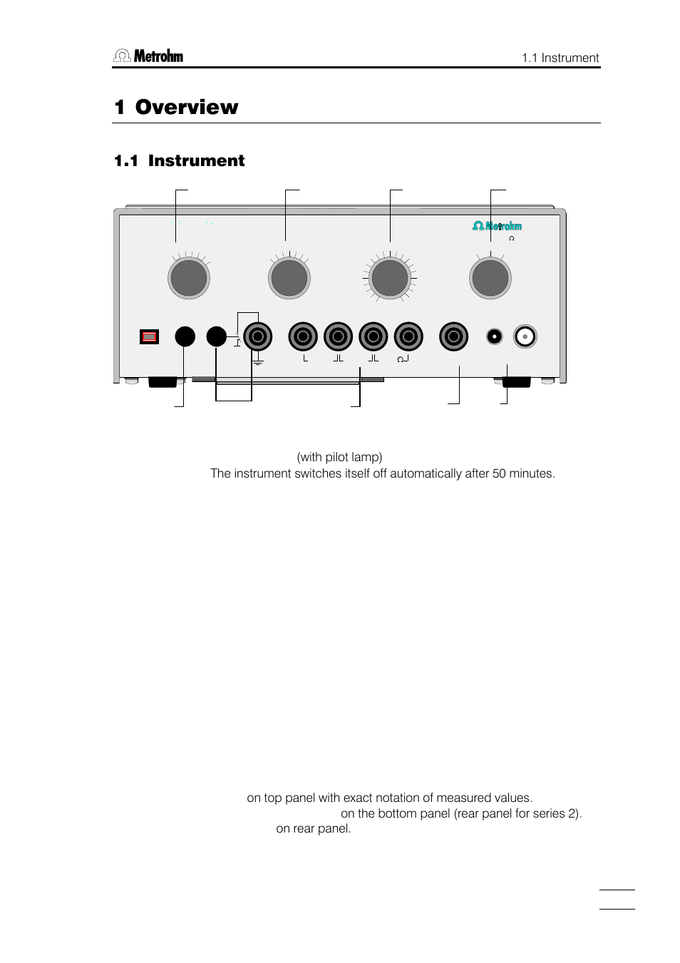 1 overview, 1 instrument 1.2 purpose 1.3 circuit diagram, 1 instrument | Test of insulation resistance, Socket for the reference electrode (re), Sockets for the working electrode (we), Selection switch for measured quantity, Temperature compensation for ph measurement, Measurement switch | Metrohm 773 pH/mV Simulator User Manual | Page 3 / 18