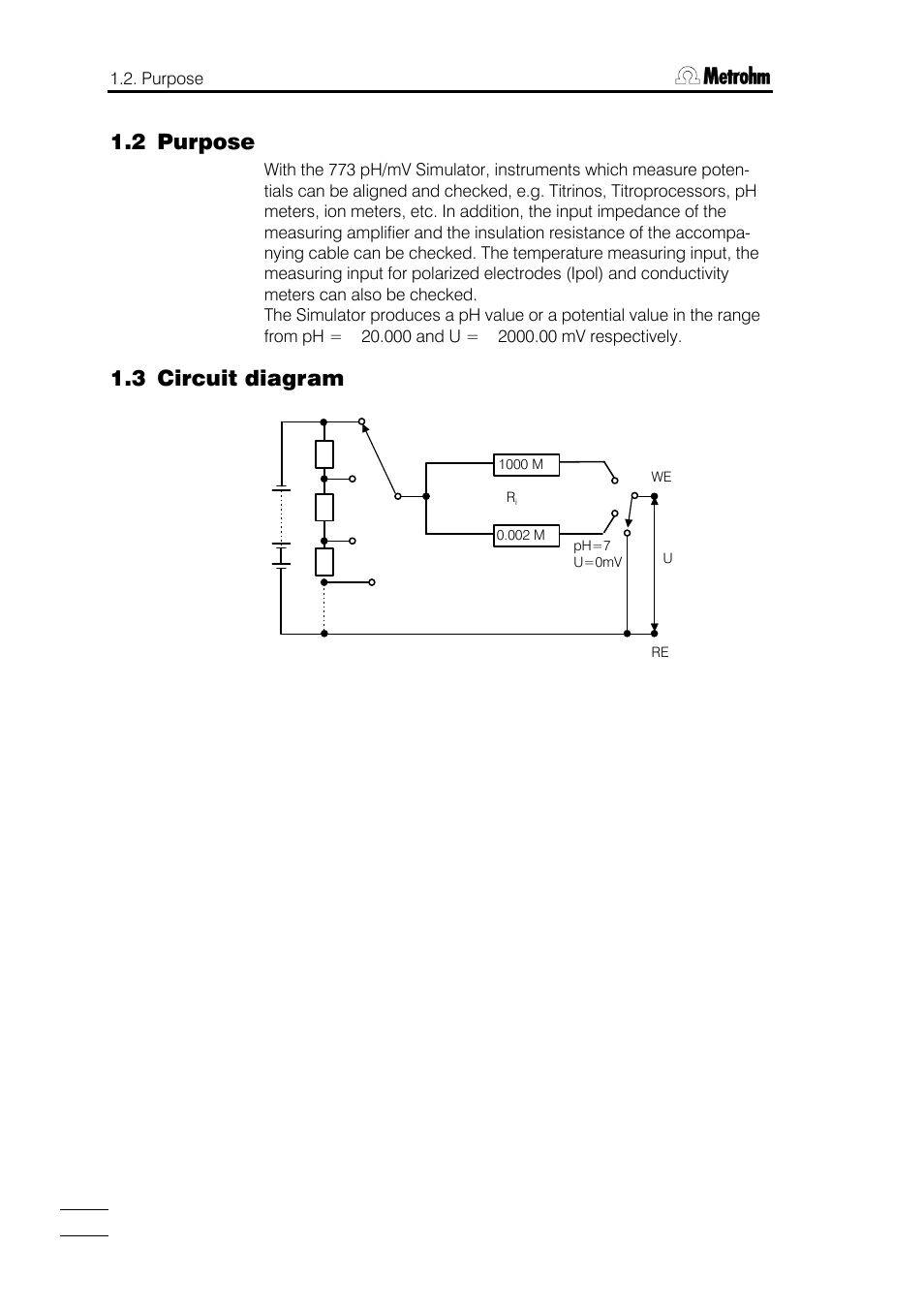 2 purpose, 3 circuit diagram | Metrohm 773 pH/mV Simulator User Manual | Page 4 / 18