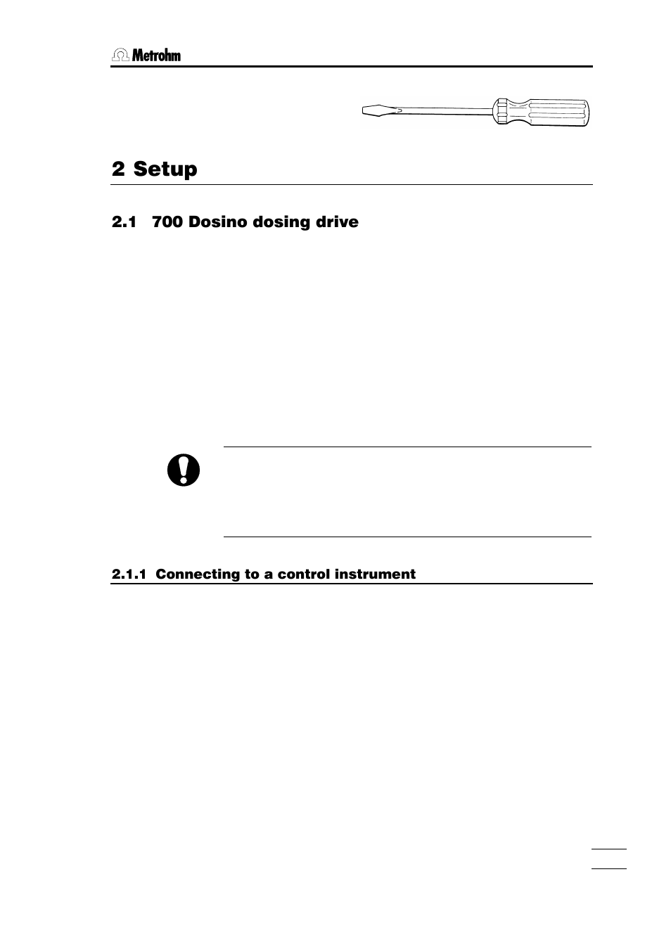 2 setup, 1 700 dosino dosing drive, 1 connecting to a control instrument | Metrohm 700 Dosino User Manual | Page 11 / 55