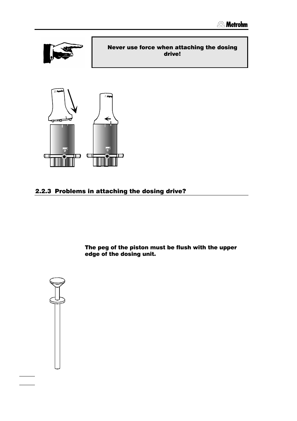 3 problems in attaching the dosing drive | Metrohm 700 Dosino User Manual | Page 16 / 55