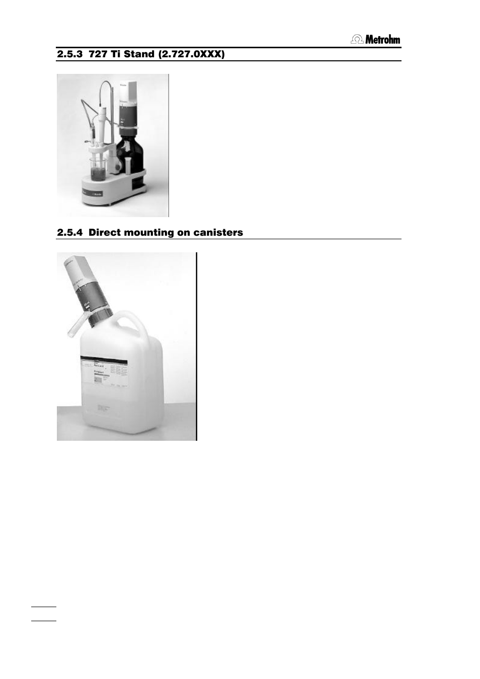 3 727 ti stand (2.727.0xxx), 4 direct mounting on canisters | Metrohm 700 Dosino User Manual | Page 28 / 55