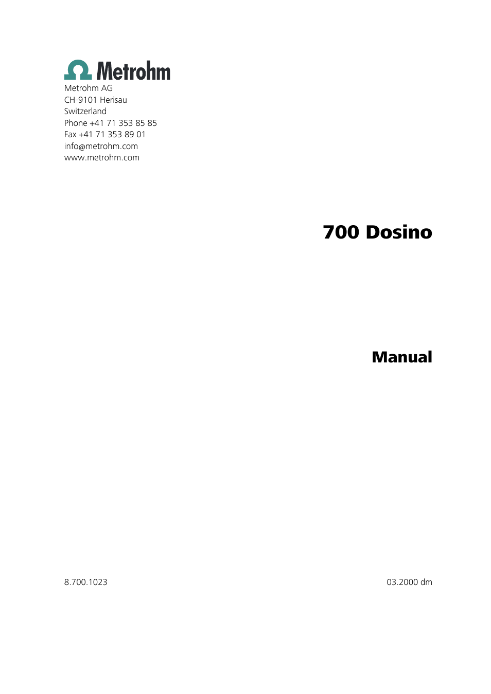 700 dosino, Manual | Metrohm 700 Dosino User Manual | Page 3 / 55